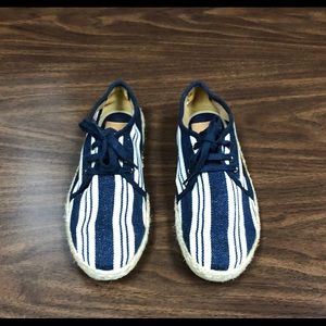 Tory Burch Canvas Lace Up Flat Espadrille